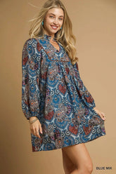 Umgee Boho Mix Paisley Babydoll Dress